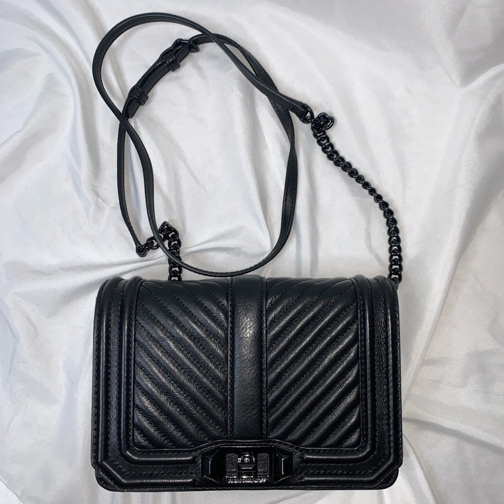 Rebecca Minkoff Black Chevron Quilted Small Love Crossbody Bag Purse